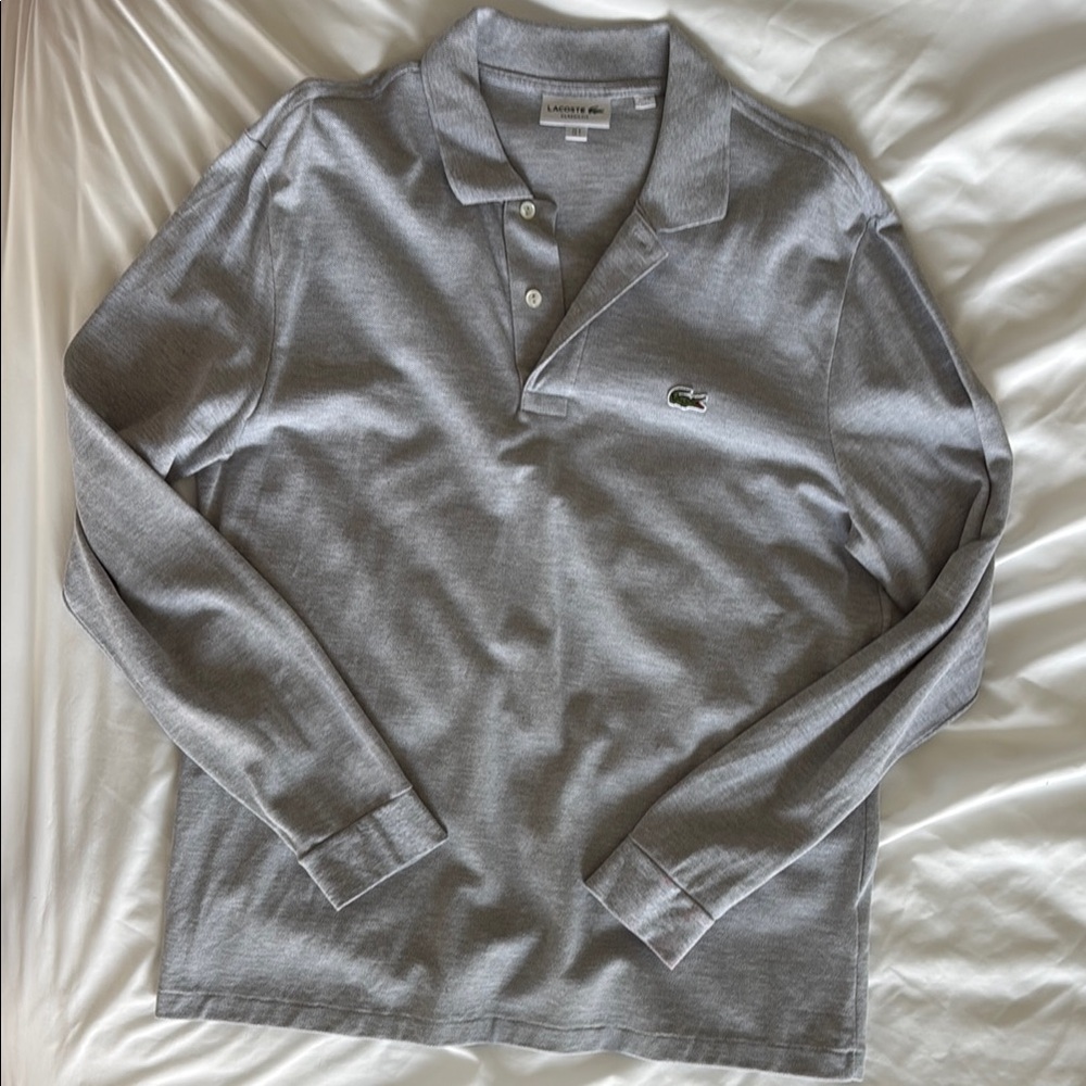 Lacoste Heather Gray Polo with Long Sleeves